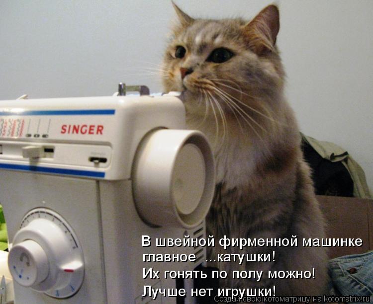 Котоматрица: В швейной фирменной машинке главное  ...катушки! Их гонять по полу можно! Лучше нет игрушки!