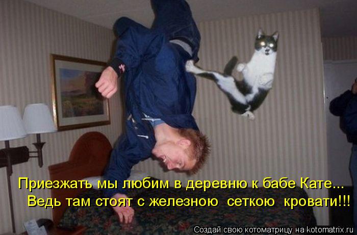 Приезжать мы любим в деревню к бабе Кате... Ведь там стоят с железною сеткою кровати!!!... Котоматрица: Приезжать мы любим в деревню к бабе Кате... Ведь там стоят с железною сеткою кровати!!!