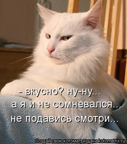 - вкусно? ну-ну... а я и не сомневался... не подавись смотри...... Котоматрица: - вкусно? ну-ну... а я и не сомневался... не подавись смотри...