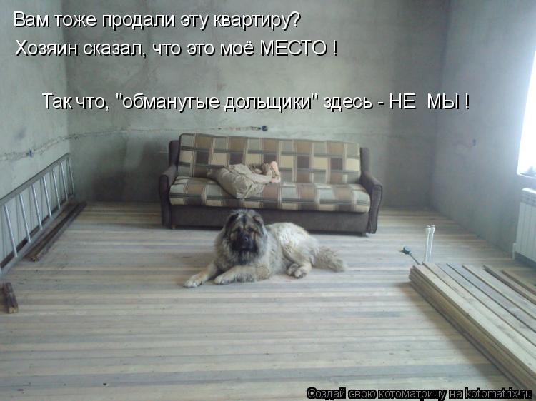 Вам тоже продали эту квартиру? Хозяин сказал, что это моё МЕСТО ! Так что, "обманутые дольщики" здесь... Котоматрица: Вам тоже продали эту квартиру? Хозяин сказал, что это моё МЕСТО ! Так что, "обманутые дольщики" здесь - НЕ МЫ !