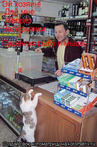 Эй хозяин! Дай мне, Молоко Валерьянки Сушёную рыбу и мышь... Котоматрица: Эй хозяин! Дай мне, Молоко Валерьянки Сушёную рыбу и мышь