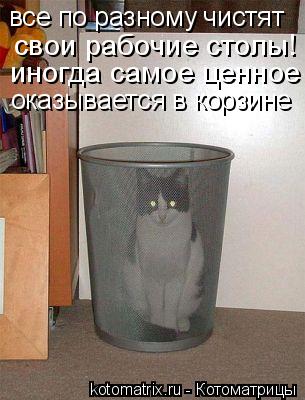 свои рабочие столы! иногда самое ценное оказывается в корзине все по разному чистят... Котоматрица: свои рабочие столы! иногда самое ценное оказывается в корзине все по разному чистят