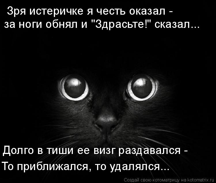 Долго в тиши ее визг раздавался - То приближался, то удалялся... Зря истеричке я честь оказал - за н... Котоматрица: Долго в тиши ее визг раздавался - То приближался, то удалялся... Зря истеричке я честь оказал - за ноги обнял и "Здрасьте!" сказал...