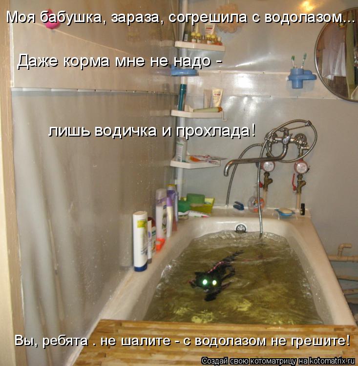 Моя бабушка, зараза, согрешила с водолазом... Вы, ребята . не шалите - с водолазом не грешите! Даже к... Котоматрица: Моя бабушка, зараза, согрешила с водолазом... Вы, ребята . не шалите - с водолазом не грешите! Даже корма мне не надо - лишь водичка и прохлада!