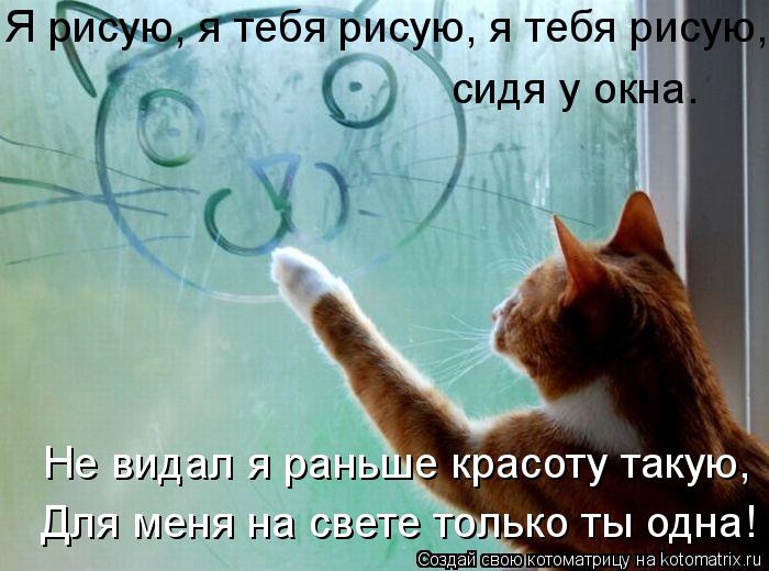 Не видал я раньше красоту такую, Для меня на свете только ты одна! Я рисую, я тебя рисую, я тебя рис... Котоматрица: Не видал я раньше красоту такую, Для меня на свете только ты одна! Я рисую, я тебя рисую, я тебя рисую, сидя у окна.