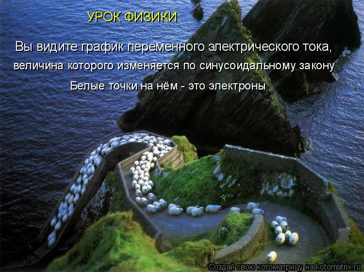 Вы видите график переменного электрического тока, величина которого изменяется по синусоидальному зак... Котоматрица: Вы видите график переменного электрического тока, величина которого изменяется по синусоидальному закону Белые точки на нём - это электро