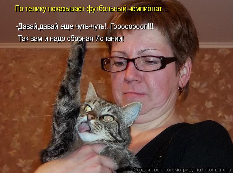По телику показывает футбольный чемпионат... -Давай,давай еще чуть-чуть!..Гоооооооол!!! Так вам и над... Котоматрица: По телику показывает футбольный чемпионат... -Давай,давай еще чуть-чуть!..Гоооооооол!!! Так вам и надо сборная Испании!