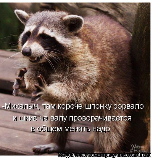 -Михалыч, там короче шпонку сорвало и шкив на валу проворачивается в общем менять надо... Котоматрица: -Михалыч, там короче шпонку сорвало и шкив на валу проворачивается в общем менять надо
