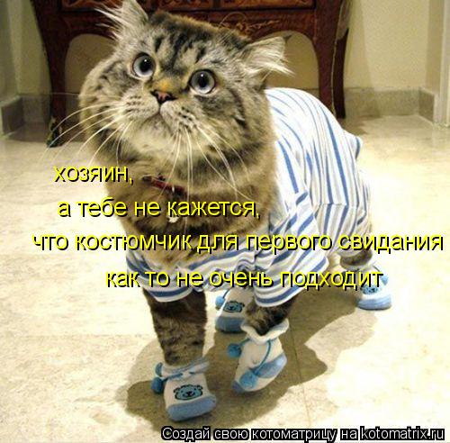 хозяин, а тебе не кажется, что костюмчик для первого свидания как то не очень подходит... Котоматрица: хозяин, а тебе не кажется, что костюмчик для первого свидания как то не очень подходит