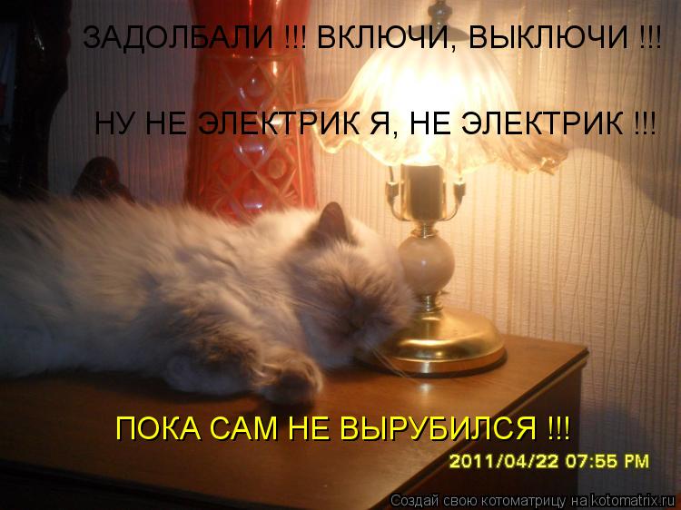 Котоматрица: ЗАДОЛБАЛИ !!! ВКЛЮЧИ, ВЫКЛЮЧИ !!! ПОКА САМ НЕ ВЫРУБИЛСЯ !!! НУ НЕ ЭЛЕКТРИК Я, НЕ ЭЛЕКТРИК !!!