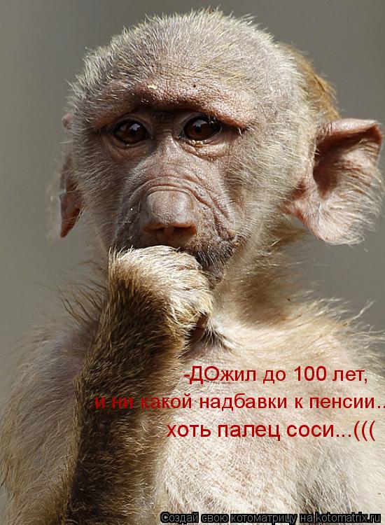 -ДОжил до 100 лет, и ни какой надбавки к пенсии... хоть палец соси...(((... Котоматрица: -ДОжил до 100 лет, и ни какой надбавки к пенсии... хоть палец соси...(((