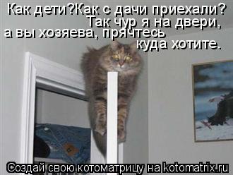 Как дети?Как с дачи приехали? Так чур я на двери, а вы хозяева, прячтесь куда хотите.... Котоматрица: Как дети?Как с дачи приехали? Так чур я на двери, а вы хозяева, прячтесь куда хотите.