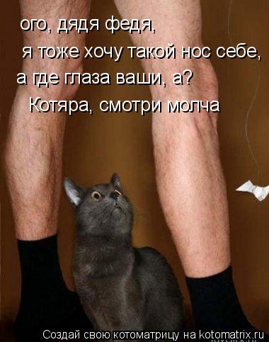 ого, дядя федя, я тоже хочу такой нос себе, а где глаза ваши, а? ого, дядя федя, я тоже хочу такой ... Котоматрица: ого, дядя федя, я тоже хочу такой нос себе, а где глаза ваши, а? ого, дядя федя, я тоже хочу такой нос себе, а где глаза ваши, а? Котяра, смотри м