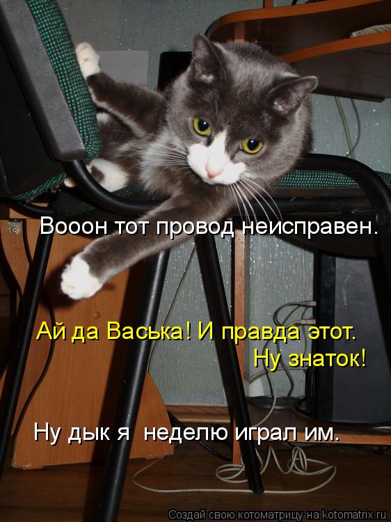 Вооон тот провод неисправен. Ай да Васька! И правда этот. Ну знаток! Ну дык я неделю играл им.... Котоматрица: Вооон тот провод неисправен. Ай да Васька! И правда этот. Ну знаток! Ну дык я неделю играл им.
