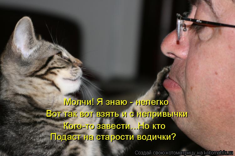 Молчи! Я знаю - нелегко Вот так вот взять и с непривычки Кого-то завести...Но кто Подаст на старости ... Котоматрица: Молчи! Я знаю - нелегко Вот так вот взять и с непривычки Кого-то завести...Но кто Подаст на старости водички?