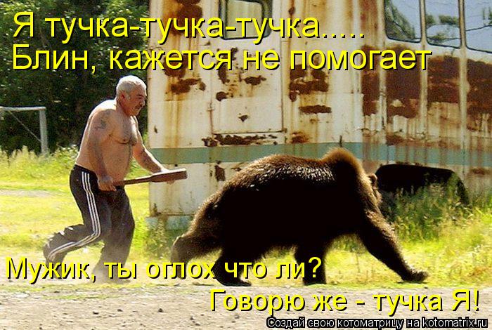 Котоматрица: Я тучка-тучка-тучка.....  Блин, кажется не помогает Мужик, ты оглох что ли?  Говорю же - тучка Я!