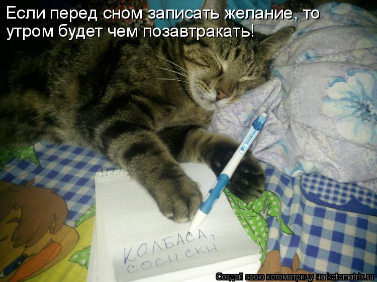 Если перед сном записать желание, то утром будет чем позавтракать!... Котоматрица: Если перед сном записать желание, то утром будет чем позавтракать!