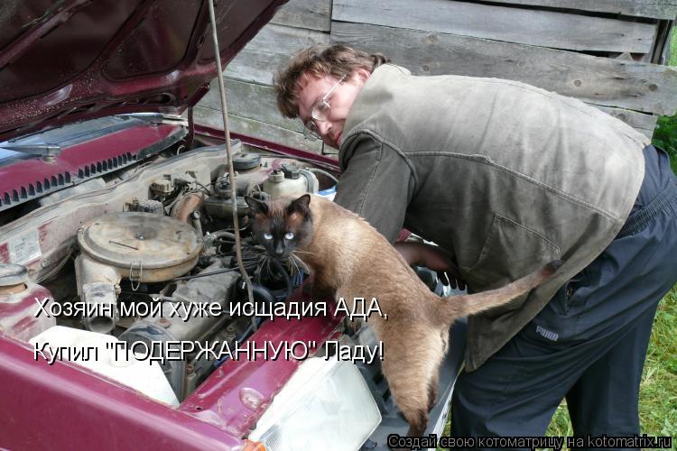 Котоматрица: Хозяин мой хуже исщадия АДА, Купил "ПОДЕРЖАННУЮ" Ладу!