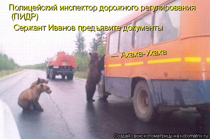 Котоматрица: Полицейский инспектор дорожного регулирования (ПИДР) Сержант Иванов предъявите документы  --- Ахаха-Ухаха --- Ахаха-Ухаха