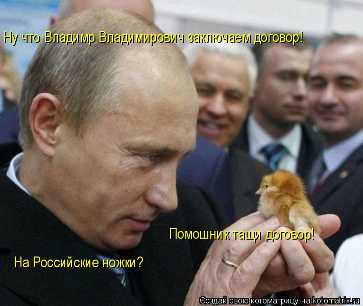 Котоматрица: Ну что Владимр Владимирович заключаем договор!  На Российские ножки?  Помошник тащи договор!