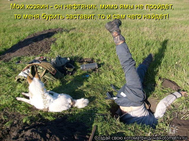 Мой хозяин - он нефтяник, мимо ямы не пройдёт, то меня бурить заставит, то и сам чего найдёт!... Котоматрица: Мой хозяин - он нефтяник, мимо ямы не пройдёт, то меня бурить заставит, то и сам чего найдёт!