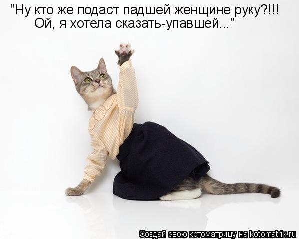 Котоматрица: "Ну кто же подаст падшей женщине руку?!!! Ой, я хотела сказать-упавшей..."