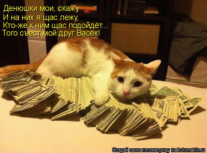 Денюшки мои, скажу И на них я щас лежу, Кто-же к ним щас подойдёт... Того съест мой друг Васёк!... Котоматрица: Денюшки мои, скажу И на них я щас лежу, Кто-же к ним щас подойдёт... Того съест мой друг Васёк!