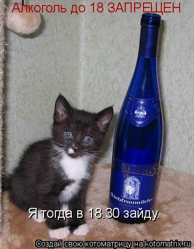 Котоматрица: Алкоголь до 18 ЗАПРЕЩЕН Я тогда в 18.30 зайду.