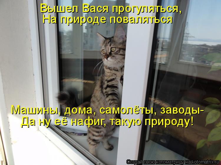 Вышел Вася прогуляться, На природе поваляться Машины, дома, самолёты, заводы- Да ну её нафиг, такую п... Котоматрица: Вышел Вася прогуляться, На природе поваляться Машины, дома, самолёты, заводы- Да ну её нафиг, такую природу!