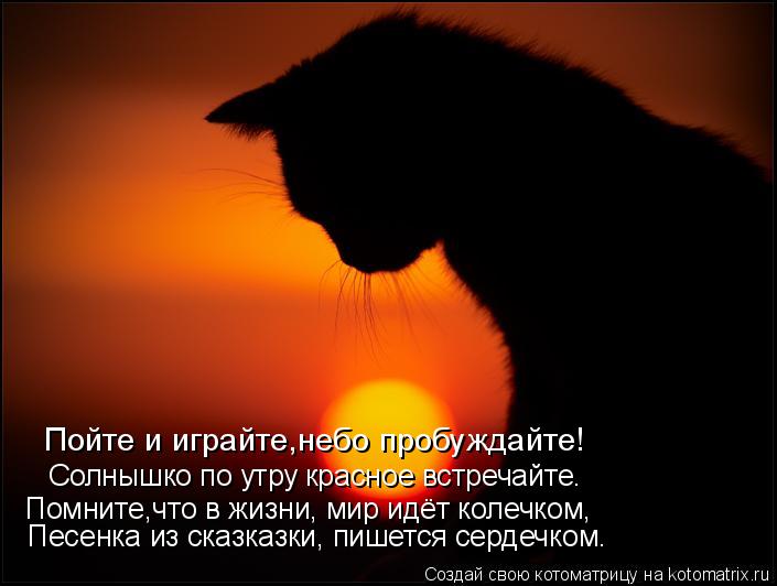 Помните,что в жизни, мир идёт колечком, Песенка из сказказки, пишется сердечком. Солнышко по утру кра... Котоматрица: Помните,что в жизни, мир идёт колечком, Песенка из сказказки, пишется сердечком. Солнышко по утру красное встречайте. Пойте и играйте,небо