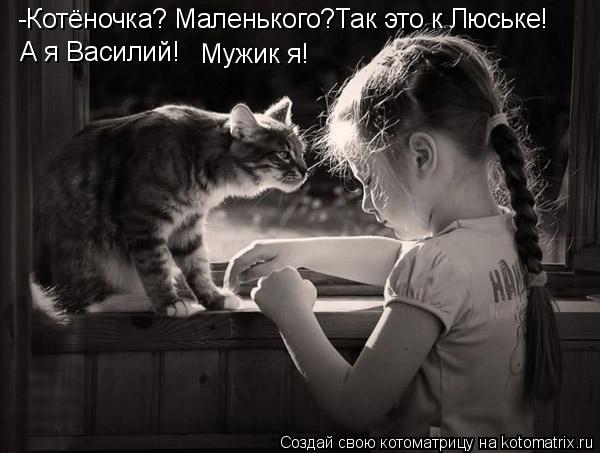 -Котёночка? Маленького?Так это к Люське! А я Василий! Мужик я!... Котоматрица: -Котёночка? Маленького?Так это к Люське! А я Василий! Мужик я!