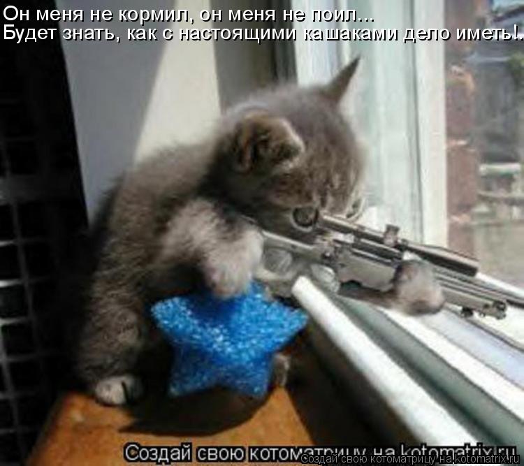 Он меня не кормил, он меня не поил... Будет знать, как с настоящими кашаками дело иметь!..... Котоматрица: Он меня не кормил, он меня не поил... Будет знать, как с настоящими кашаками дело иметь!..