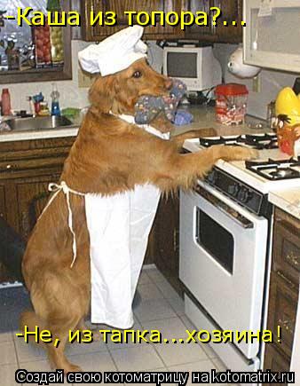 Котоматрица: -Каша из топора?... -Не, из тапка...хозяина!