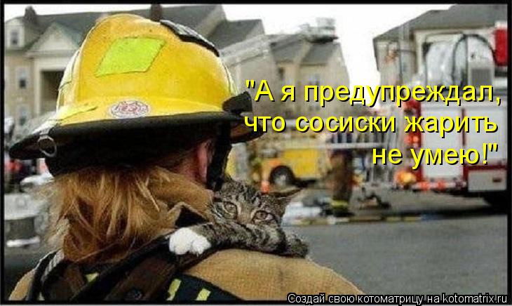 "А я предупреждал, что сосиски жарить не умею!"... Котоматрица: "А я предупреждал, что сосиски жарить не умею!"