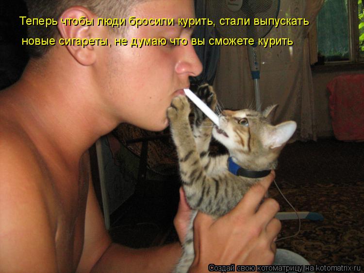 Котоматрица: Теперь чтобы люди бросили курить, стали выпускать  новые сигареты, не думаю что вы сможете курить