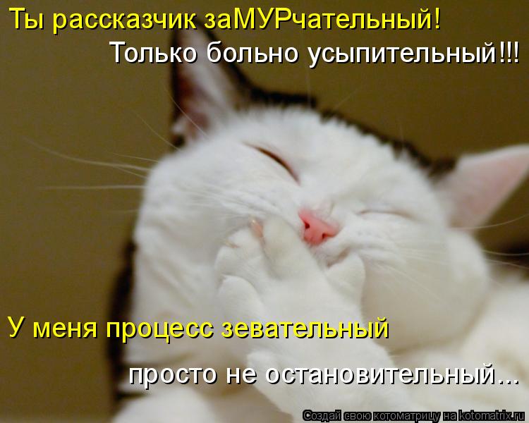 Ты рассказчик заМУРчательный! Только больно усыпительный!!! У меня процесс зевательный просто не оста... Котоматрица: Ты рассказчик заМУРчательный! Только больно усыпительный!!! У меня процесс зевательный просто не остановительный...