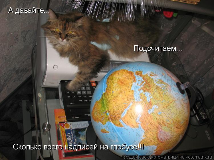 Котоматрица: А давайте... Подсчитаем... Сколько всего надписей на глобусе!!!