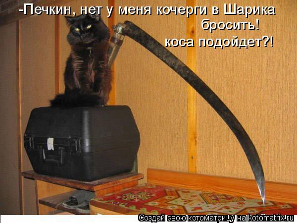 -Печкин, нет у меня кочерги в Шарика бросить! коса подойдет?!... Котоматрица: -Печкин, нет у меня кочерги в Шарика бросить! коса подойдет?!
