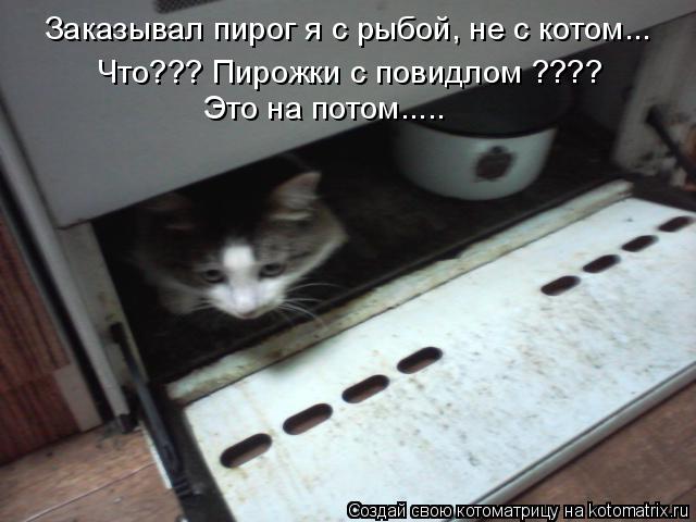 Заказывал пирог я с рыбой, не с котом... Что??? Пирожки с повидлом ???? Это на потом........ Котоматрица: Заказывал пирог я с рыбой, не с котом... Что??? Пирожки с повидлом ???? Это на потом.....