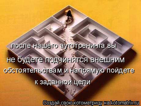 не будете подчинятся внешним обстоятельствам и напрямую пойдете к заданной цели после нашего аутотре... Котоматрица: не будете подчинятся внешним обстоятельствам и напрямую пойдете к заданной цели после нашего аутотренинга вы