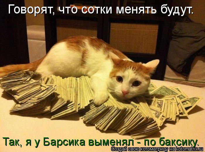Котоматрица: Говорят, что сотки менять будут. Так, я у Барсика выменял - по баксику.
