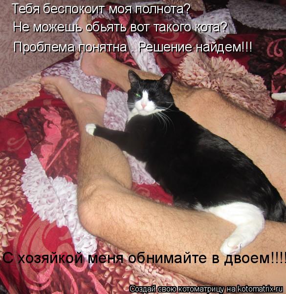 Котоматрица: Тебя беспокоит моя полнота? Не можешь обьять вот такого кота? Проблема понятна . Решение найдем!!! С хозяйкой меня обнимайте в двоем!!!!!