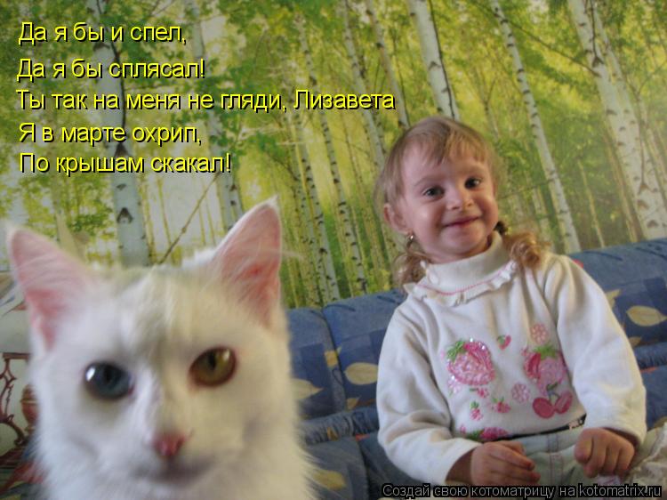 Котоматрица: Да я бы и спел, Да я бы сплясал!  Ты так на меня не гляди, Лизавета Я в марте охрип, По крышам скакал!