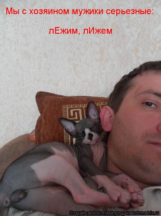 Котоматрица: Мы с хозяином мужики серьезные:  лЕжим, лИжем