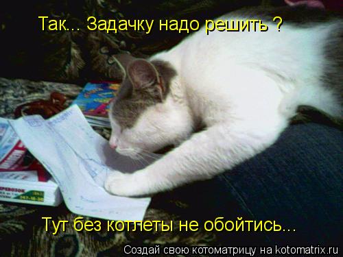 Так... Задачку надо решить ? Тут без котлеты не обойтись...... Котоматрица: Так... Задачку надо решить ? Тут без котлеты не обойтись...