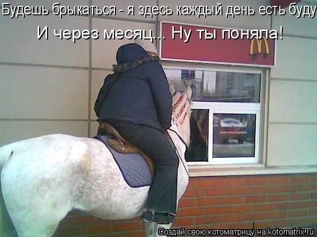 Котоматрица: Будешь брыкаться - я здесь каждый день есть буду!  И через месяц... Ну ты поняла!