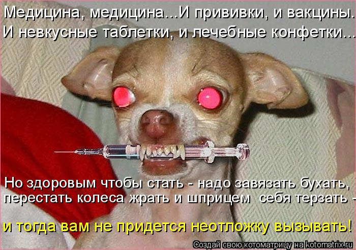 Медицина, медицина...И прививки, и вакцины... И невкусные таблетки, и лечебные конфетки... Но здоровы... Котоматрица: Медицина, медицина...И прививки, и вакцины... И невкусные таблетки, и лечебные конфетки... Но здоровым чтобы стать - надо завязать бухать, пере