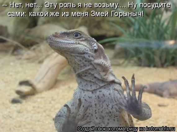 Котоматрица: -- Нет, нет... Эту роль я не возьму.... Ну посудите  сами: какой же из меня Змей Горыныч!