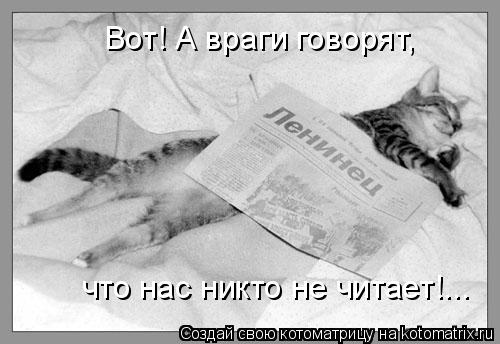 Котоматрица: Вот! А враги говорят,  что нас никто не читает!...