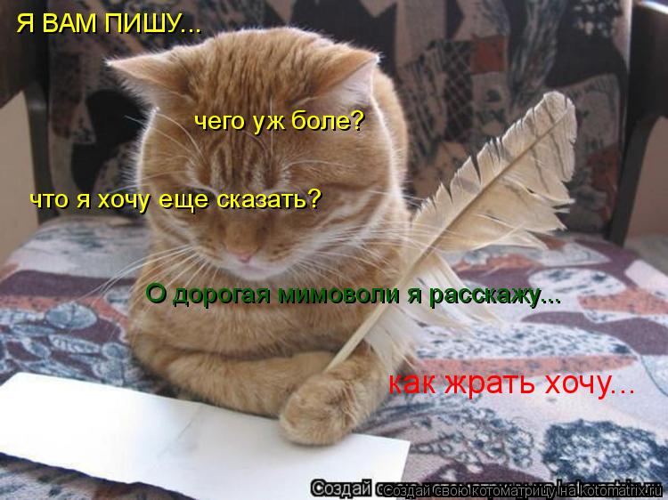 Я ВАМ ПИШУ... чего уж боле? что я хочу еще сказать? как жрать хочу... О дорогая мимоволи я расскажу..... Котоматрица: Я ВАМ ПИШУ... чего уж боле? что я хочу еще сказать? как жрать хочу... О дорогая мимоволи я расскажу...